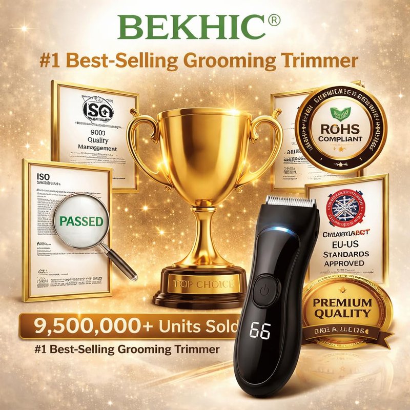 Bekhic Manscape Groin & Body Hair Trimmer for Men – Waterproof Pubic Hair Shaver & Ball Groomer with LED Light – No-Nick Ceramic Blade, 90-Min Runtime, Cordless Wet/Dry Clipper for Sensitive Skin