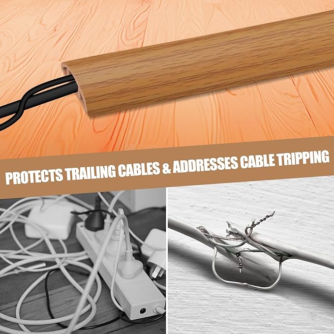 DBHXXMB-HH Floor Cord Cover Self Adhesive Cord Hider,10FT Cable Management, Extension Strip Protector for Wires, Prevent Cable Trips for Offices, Gyms, Exhibitions Cavity 0.39"(W) x 0.27"(H) BrownWood