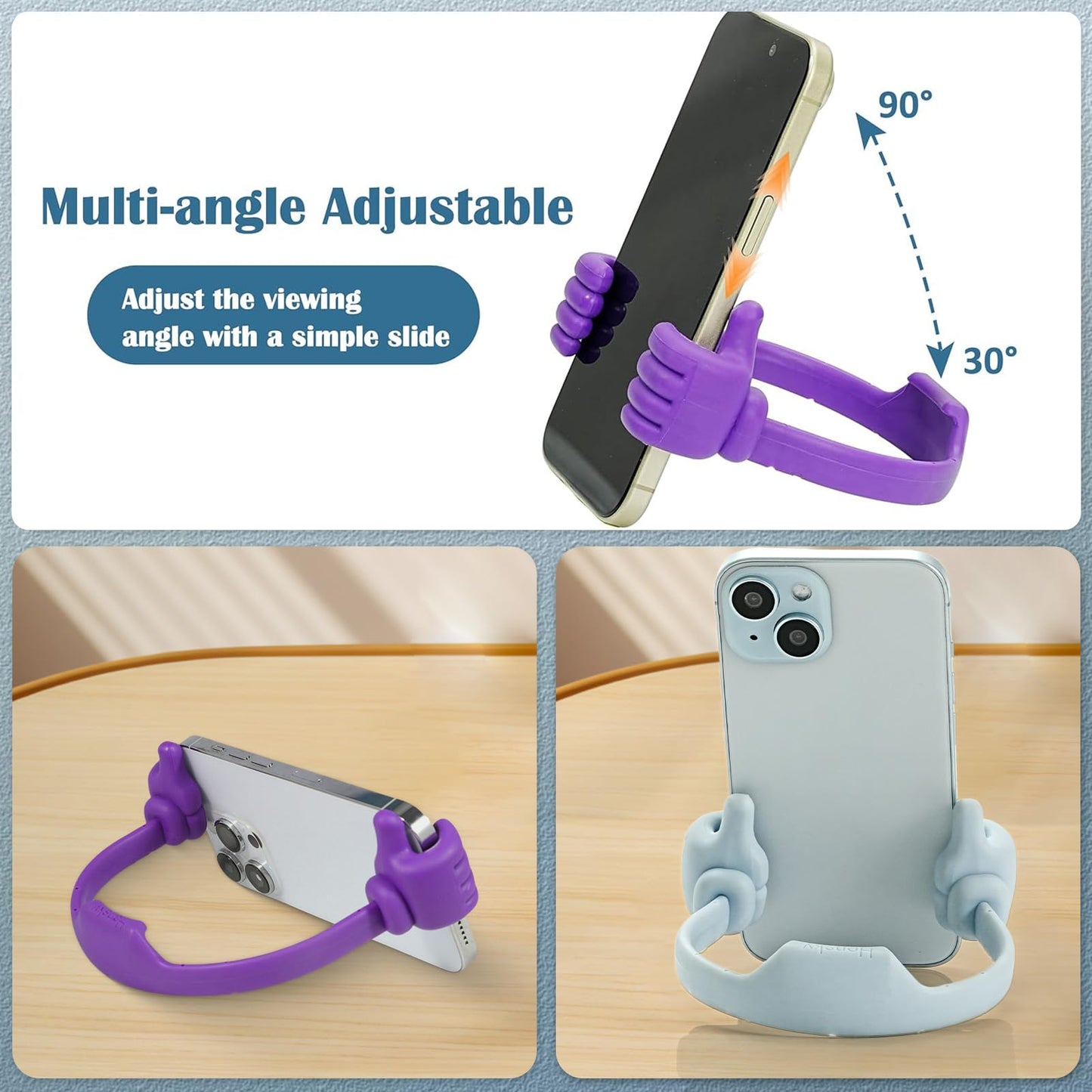 Honsky Cell Phone Stand Holder 2-Pack,Thumbs Up Lazy Phone Stand,Universal Adjustable Flexible Dock for All Phones,Cute Perfect Valentine's Day Gifts for Him/Her,Gifts for Couples,Flag Blue/Pink