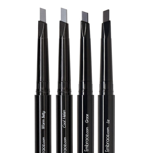 Eyebrow Pencils 4-Pack Bundle - Light & Medium Gray, Waterproof Double-Ended with Spoolie Brush