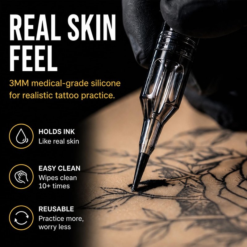 3MM Fake Skin and Transfer Paper Kit - Jconly 30pcs Tattoo Skin and Transfer Paper Kit Includes 10pcs Best Silicone Thick Skin Double Sided, 20Pcs Stencil Paper Tattoo Supplies Tattoo Kit