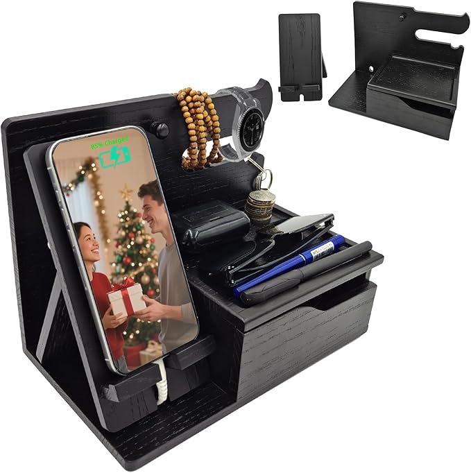UUyuality Countertop Perfume & Makeup Organizer - Wooden Rack, Cologne Stand Shelves & Skincare Organizer for Bedroom Dresser, Organizador de Perfumes Estante para Perfumes (Black——Stand, 02)