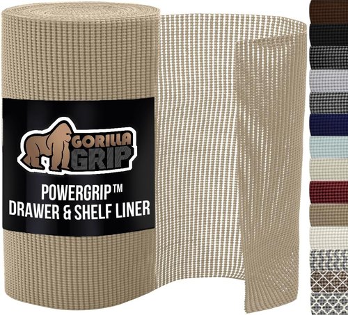 GORILLA GRIP Drawer Shelf Liner - Thick Non-Adhesive Protection for Cabinets & Drawers | 12" x 10', Beige