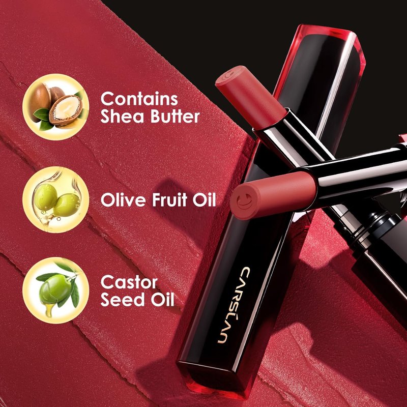 CARSLAN Light Cream Longwear Lipstick, 12H Longlasting Matte Lipstick, High Impact Lip color with Moisturizing Formula with Vitamin E, M04, 0.06 Oz