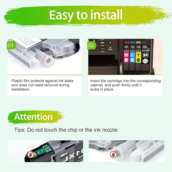 greencycle LC401XL Ink Cartridges for Brother Printer Replacement for LC401XL Ink Cartridges Black & Color 4 Pack Compatible with MFC-J1010DW MFC-J1170DW MFC-J1012DW MFC-J1800DW Printer