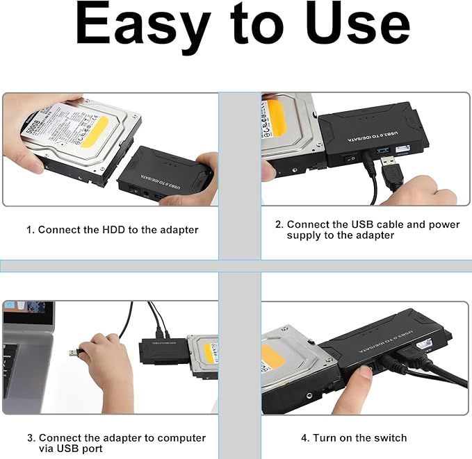 EYOOLD Hard Drive Reader, USB 3.0 to IDE and SATA Adapter External Hard DriveConverter for Universal 2.5/3.5 HDD/SSD Hard Drive Disk Includes 12V Power Adapter, Support 6TB - Black