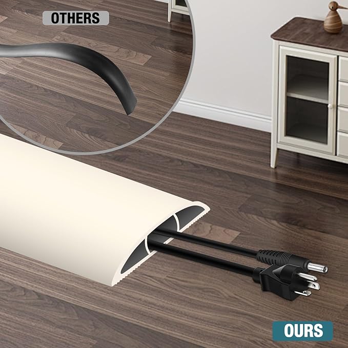 Floor Cord Cover, Cable Protector, 0.63W x 0.31H inches, Wire Cover for Extension Cords, Floor Cable Covers Prevent Cable Trips (Beige, 50-3.3 Feet)
