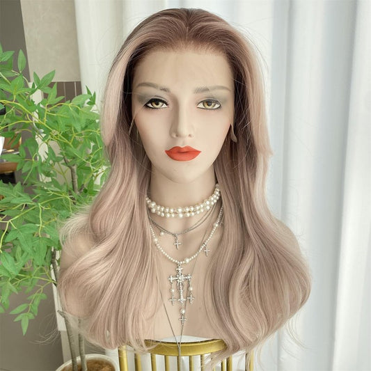 Light Blonde Lace Front Wig - 13x4 Curtain Bangs, 20-Inch Long Natural Wavy Synthetic Fiber for Women