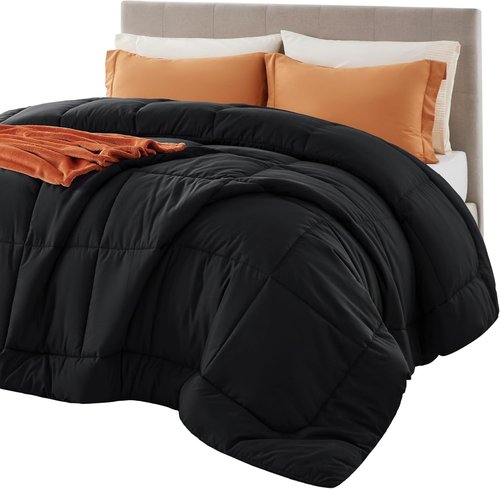 Bedsure Comforter Duvet Insert - All-Season Quilted Full Size Bedding, GentleSoft Down Alternative, Black 86 x 82 Inches