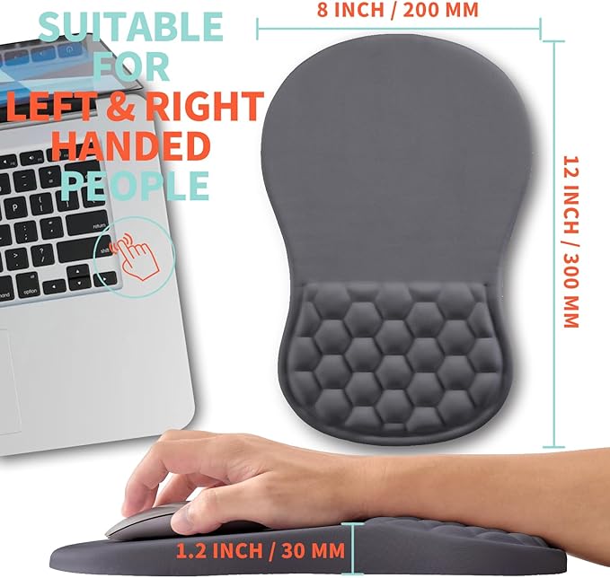 Kuosgm Ergonomic Mouse Pad Wrist Support with Memory Foam Massage Bulge, Carpal Tunnel Pain Relief Mousepad Wrist Rest for Mouse(12x8 inch, Dark Grey)