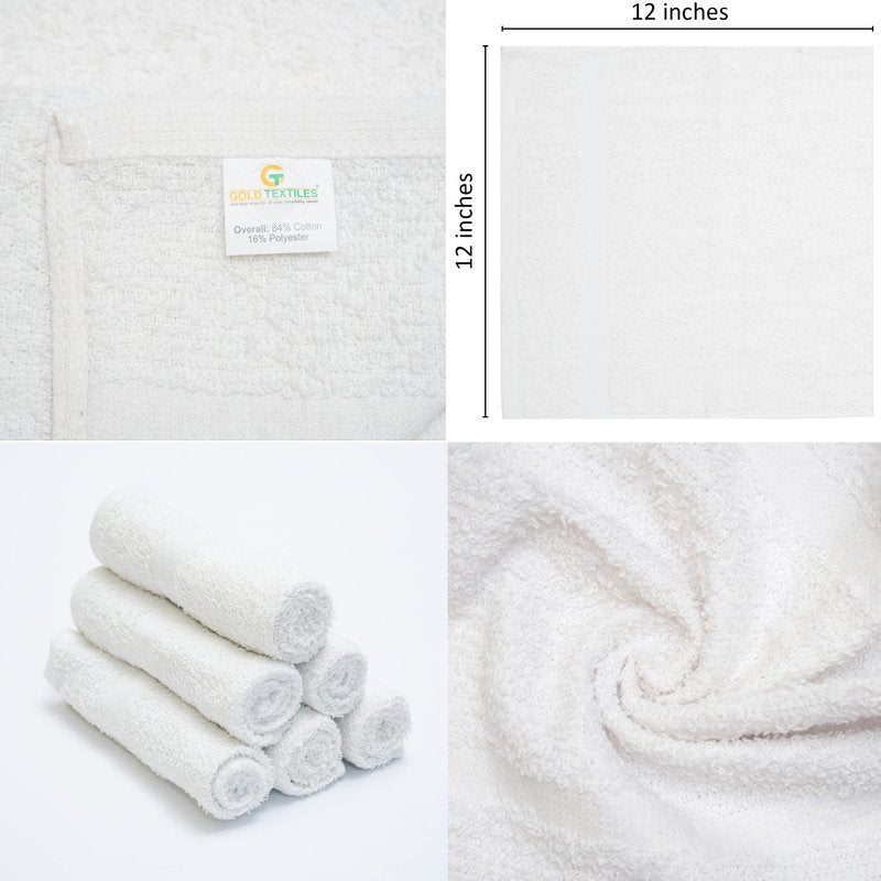 GOLD TEXTILES 48 Pack Economy White Washcloths Set (12x12 inches) - Cotton Blend Commercial Grade Cleaning Rags, Quick Drying & Soft Face Cloths, Fingertip Towels for Bathroom, Spa, Gym, and Kitchen