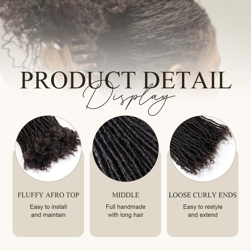 DAIXI Handmade Interlocking Sisterlocks Curly Tips 100% Real Human Hair Permanent Micro Locs Extensions Natural Looking Soft Dreadlocks Can Be Bleached and Dyed (1B - 0.2cm, 10 Inch 30 Strands)