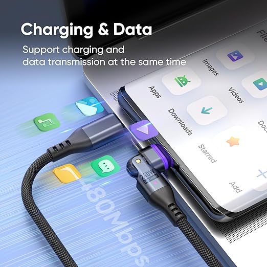 Bojianxin 240W Magnetic Charging Cable ，180°Rotating USBC to USB C Magnetic Data Cable ，Micro USB Phone Fast Charger Cable Data Transfer for Laptop/Tablet/Smart Phone (3ft)