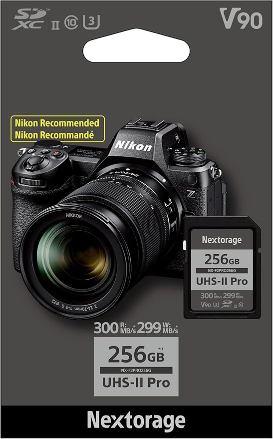 Nextorage Japan 256GB SD Card UHS-II Memory Card V90 Canon, Sony, Nikon, Fujifilm, Panasonic Camera 8K 4K High-Speed Continuous Shooting pSLC Max Read 300MB/s Max Write 299MB/s NX-F2PRO256G
