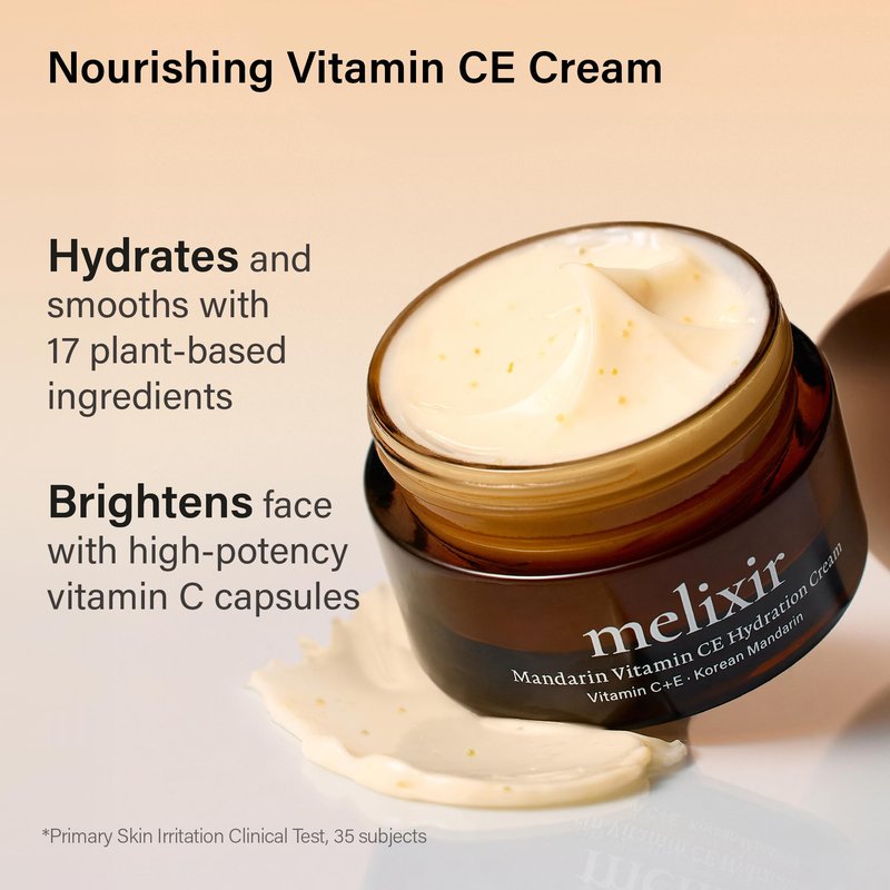 Melixir Mandarin Vitamin CE Hydration Cream, Niacinamide & Panthenol, Vitamin Capsules for Skin Radiance & Uneven Tone, Daily Face Moisturizer for Dry and Dull Skin, Korean Skincare (1.0 fl.oz./30ml)