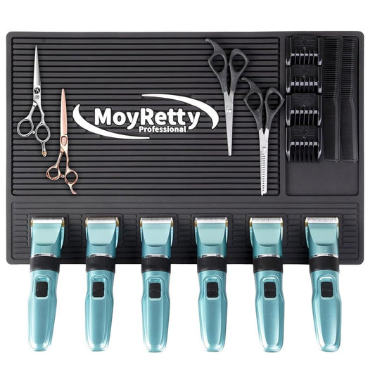 Magnetic Barber Mat for Clippers - 6 Strong Organizer Stations | Anti-Skid Rubber, 18.9" x 12.6", Black