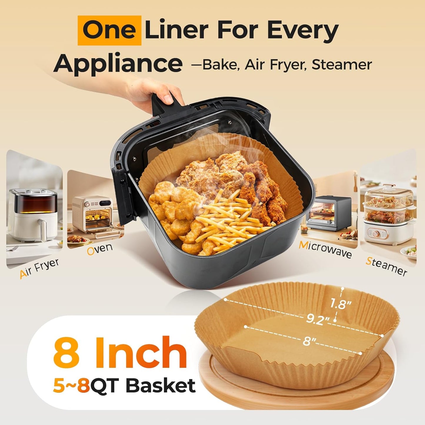 Skiennix 360 Pcs Air Fryer Liners - 8" Square Unbleached Parchment Paper, Non-Stick & Leakproof