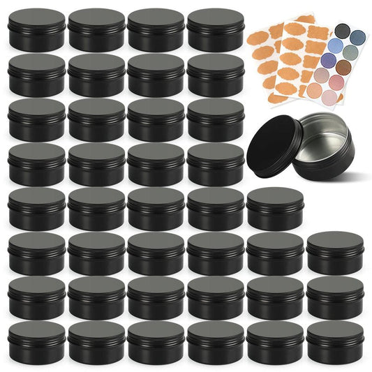LIYAR 3oz Black Aluminum Tin Containers with Screw Lids, 40 Pack Refillable Cosmetic Jars, Round Salve Tins, Tea Cans, Bulk Food Storage Jars, Candle Travel Tins