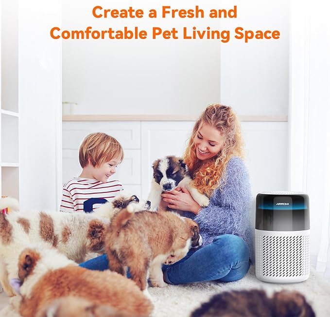 AIRROMI HEPA Air Purifier for Bedroom&Home,Pet Air Purifier for Home Pets,Removes Pet Odor,Cat Litter Smell,Dust,Smoke&Allergies,Quiet Room Air Purifier with Scents,360°Air Cleaner,A2005 White