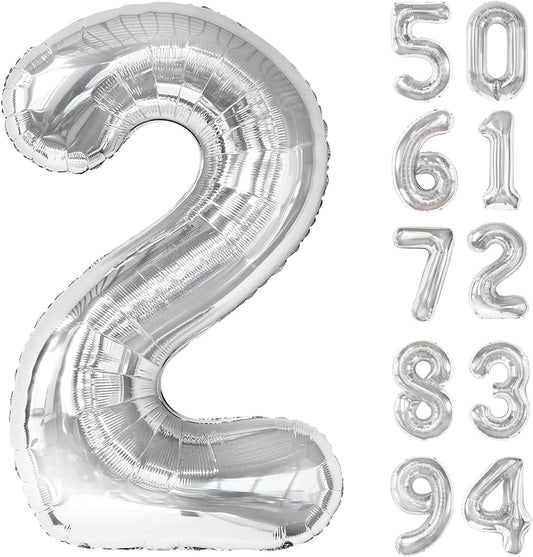 Silver 2 Balloon - 40 Inch Number 2 Birthday Decoration | Perfect for Second Birthday Parties