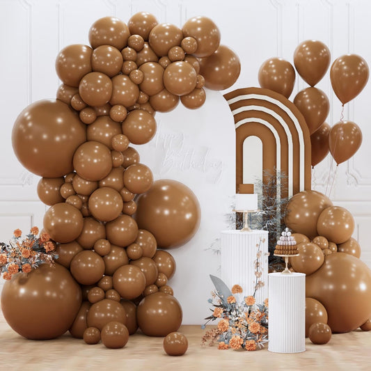 PartyWoo Brown Balloons - 155-Piece Boho Neutral Arch Kit for Birthday & Baby Shower Decor | 18", 12", 10", 5" Sizes