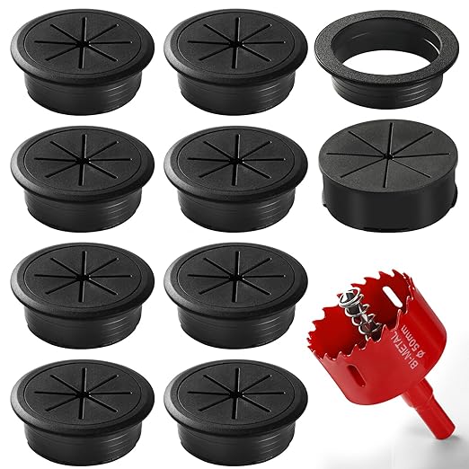 Desk Grommet 2 Inch (50 mm) 8 Pieces, Desk Hole Cover for Cables Black, ABS Plastic Grommet Hole Cover with Hole Saw for Wires Cables Through the Countertop by XIOGZAXI