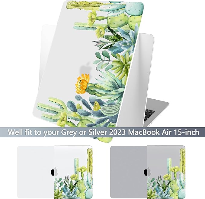 Batianda Premium Case for New MacBook Air 15 inch with M5 M4 M3 M2 Chip 2026 2025 2024 2023 Release, Designed Ultra-Slim Hardshell & Keyboard Cover & Screen Protector 4-in-1 Bundle, Cactus