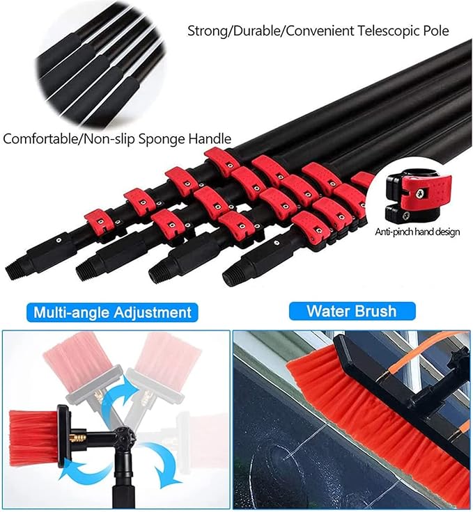 Window Cleaning Pole, Water Fed Telescopic Window Cleaning Brush, Extendable Cleaner Roof Cleaning Tools Window Cleaner Kit for Photovoltaic Panel, Trucks, Bus, Cars,20ft/6m-35cmBrushhead