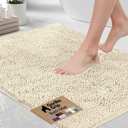 GORILLA GRIP Bath Rug Mat - Soft Absorbent Chenille | Quick-Dry Microfiber, 44x26, Ivory Cream