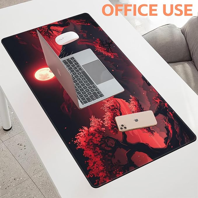 NIYLYNSYN Mouse Pad Large Japanese Landscap Non-Slip Game Desk Mat with Stitched Edge Laptop Keyboard Desk Pad for Work Home Gaming (35.4 x 15.7 Inches)