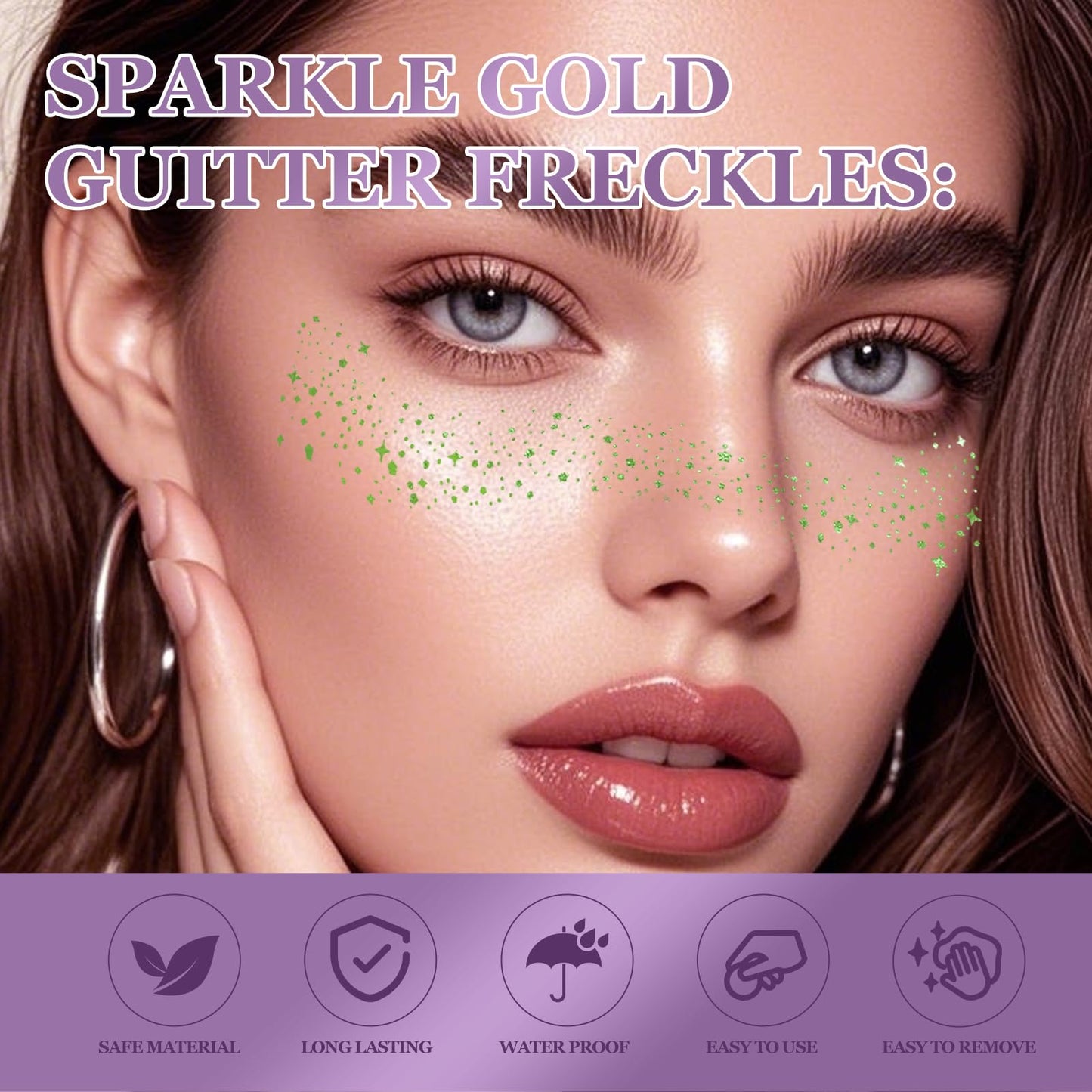 Wendy 10PCS Glitter Freckles Face Tattoo, Makeup Patches - Face Glitter Makeup Speckles, Waterproof Face Glitter Speckles Patches, Cute Glitter Makeup Accessories for Women(Green)
