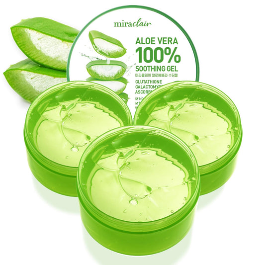 MIRACLAIR Aloe Vera Gel for Face, Skin, Hair, Made with 100% Pure Aloe Gel for All Skin Types. Made in Korea. (3, 10.14oz)