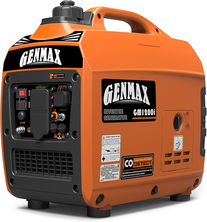 GENMAX Portable Generator，1200W Ultra-Quiet Gas Engine, EPA Compliant, Eco-Mode Feature, Ultra Lightweight for Backup Home Use & Camping (GM1200i)