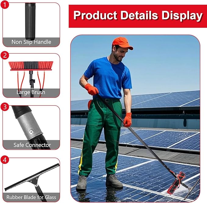 Telescopic Cleaning Brush, Multi-Purpose Water Spray Brush, Solar Panel Cleaning Equipment, Telescopic Hydrocleaner, 3.6m-10.8m, Roof Cleaning Tools Window Cleaner Kit(16FT/4.8M)