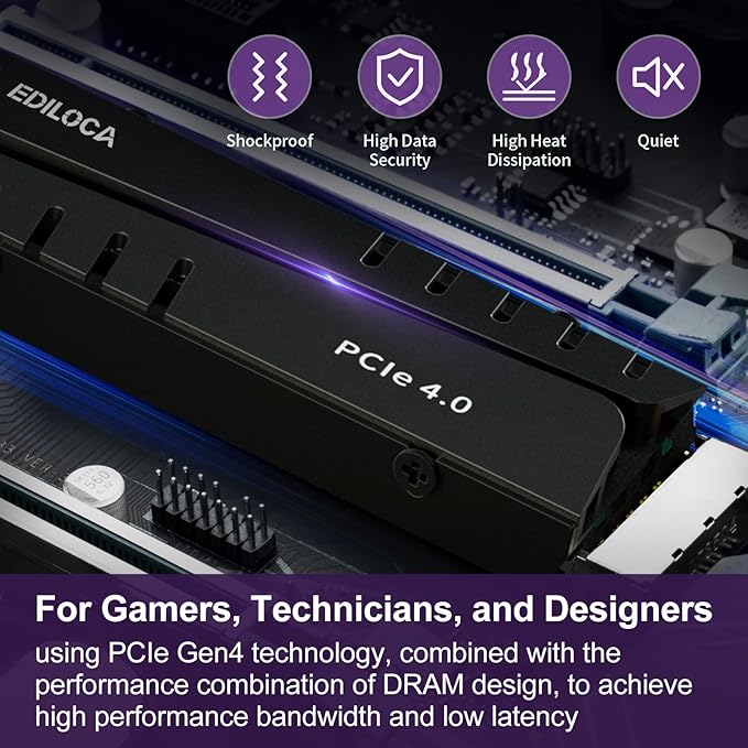 Ediloca 1TB PS5 SSD with Heatsink PCIe Gen4 NVMe M.2 Gaming SSD, 7400MB/s Read, 1GB DRAM Cache, 3D TLC | Internal Solid State Drive Compatible with PS5 & PC(EN855)