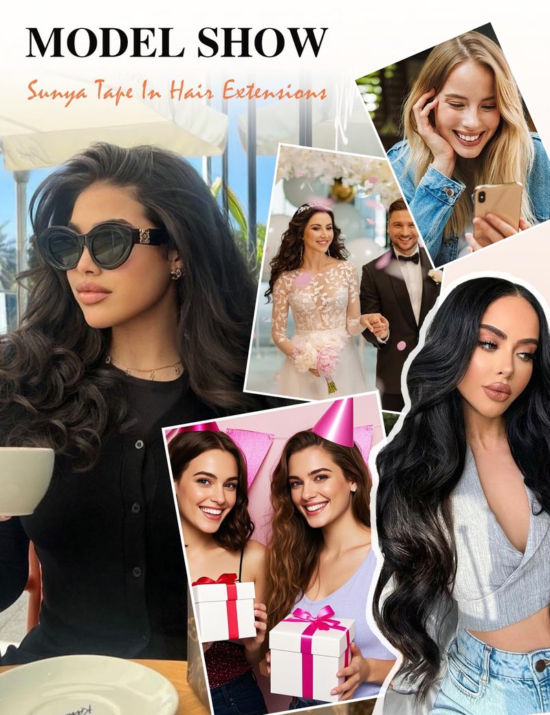 Sunya Tape in Hair Extensions Human Hair 18 Inch Straight Remy Human Hair Tape in Extensions Seamless Skin Weft Natural Black Tape in Hair Extensions #1B 50g 20Pcs/Pack