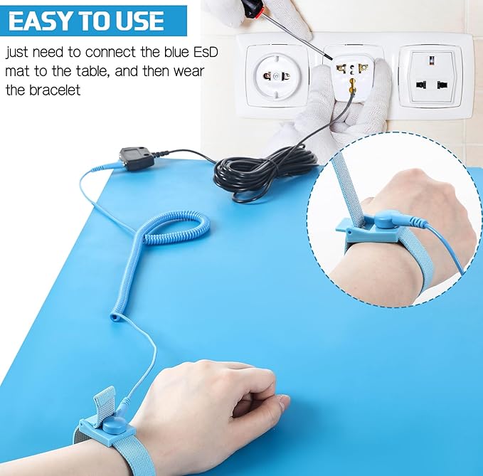 Relaxweex Anti-Static Mat Kits Includes Heat Resistant ESD Mats Anti Static Wrist Straps Grounding Cords Rubber Soldering Table ESD Pad for Computer PC Building Electronics Repair (1 Pack,24 x 35 in)