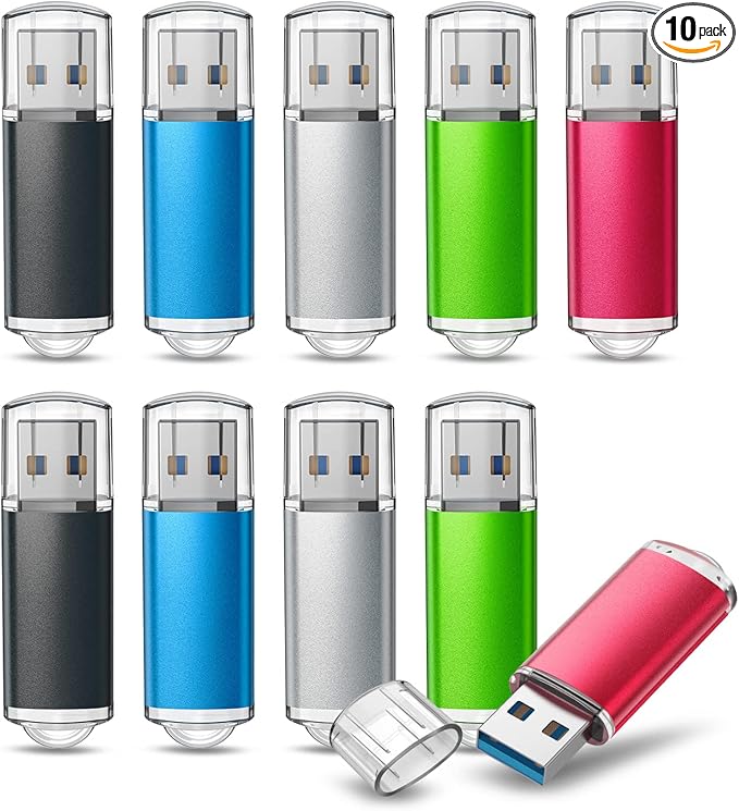 TOPESEL 16GB 10Pack 3.0 USB Flash Drive High Speed Thumb Drive Memory Stick Jump Drive USB Drive Zip Drive for PC laptops, Tablets, TVs, car Audio(5 Mixed Colors: Black Blue Green Red Silver)