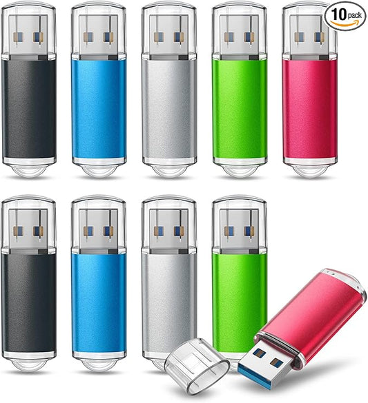 TOPESEL 16GB 10Pack 3.0 USB Flash Drive High Speed Thumb Drive Memory Stick Jump Drive USB Drive Zip Drive for PC laptops, Tablets, TVs, car Audio(5 Mixed Colors: Black Blue Green Red Silver)
