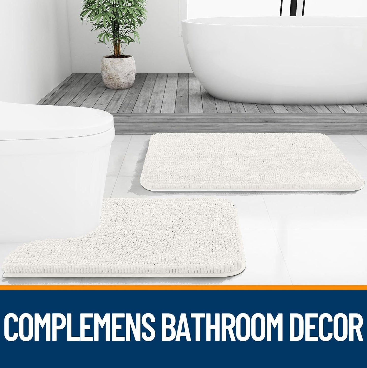 OLANLY Bathroom Rugs - Extra Soft Absorbent Chenille Bath Mats | Quick Dry, Machine Washable, 30x18, Ivory