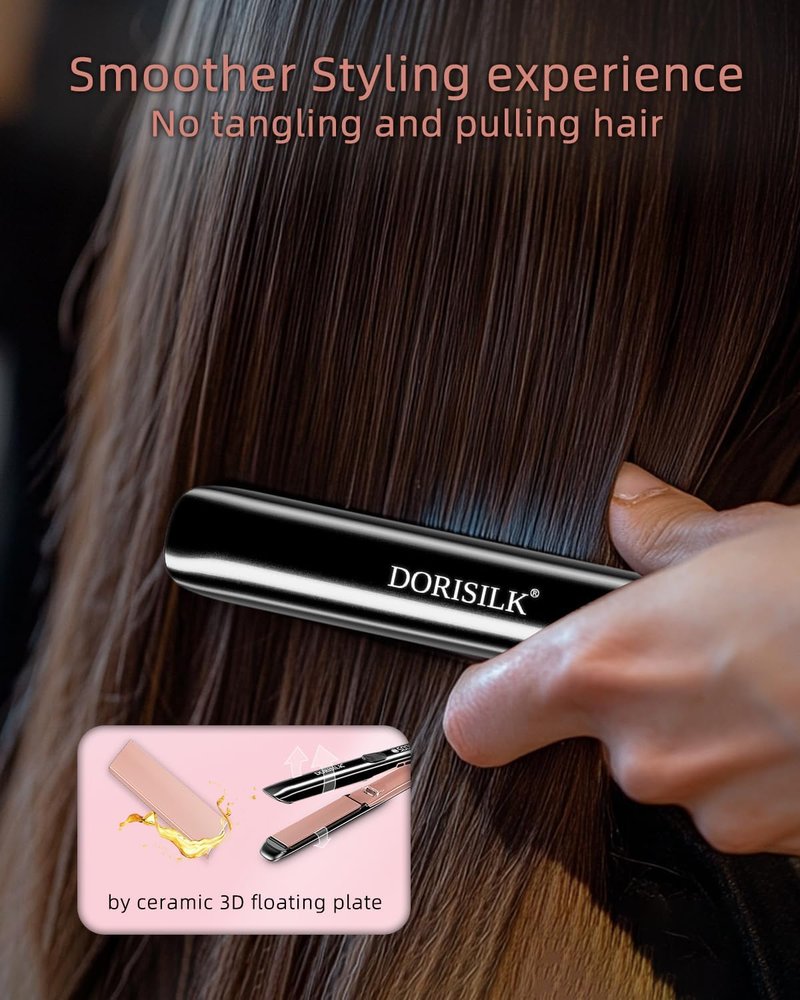 DORISILK 2-in-1 Hair Straightener & Curler - 500°F Fast Heating Ceramic Flat Iron | Travel Dual Voltage
