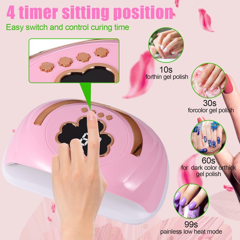 Riuotazi UV LED Nail Lamp for Two Hand, 248W Nail Dryer for Gel Polish, Large Space UV Light for Nails,45 Pcs Lamp Beads and Professional Manicure Phototherapy Lamp with Automatic Sensor(Pink)