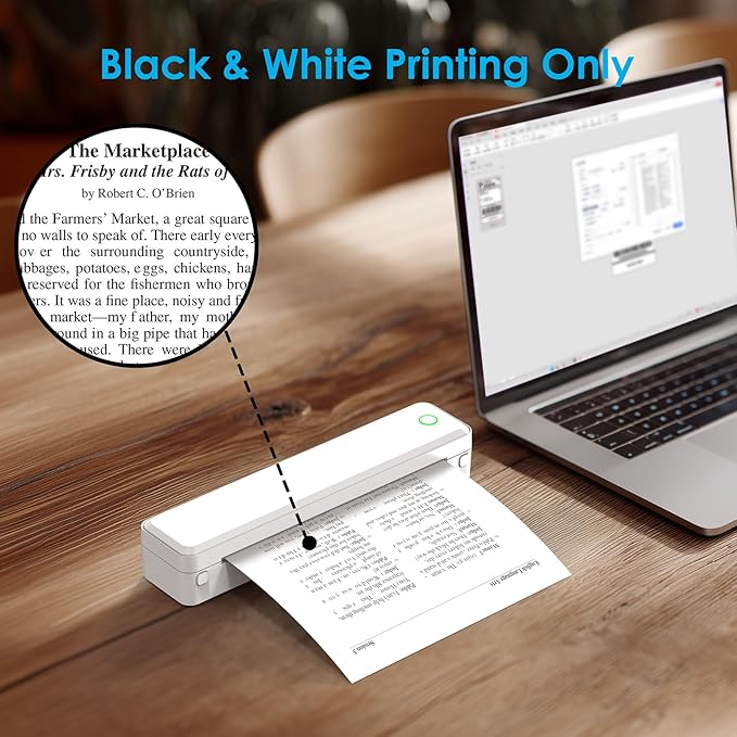 KNAON Bluetooth Thermal Printer, Portable Printer Wireless for Travel,Office&School, Includes 3 Rolls Paper – Supports US Letter,A4 Thermal Paper, Inkless Printing, Compatible with iOS,Android&Laptops