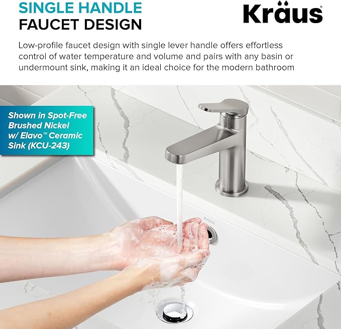 KRAUS Indy Bathroom Faucet in Matte Black with Single Handle, Pop Up Drain and Supply Lines, KBF-1411MB