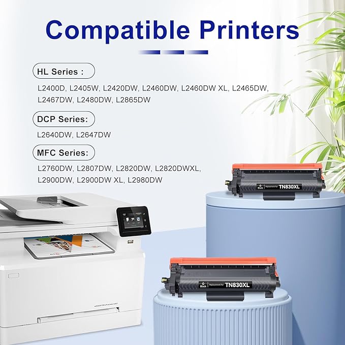 Remanufactured TN830XL TN830 Toner Cartridge Printer Compatible Replacement for Brother TN830XL TN-830 Black for HL-L2460DW DCP-L2640DW HL-L2405W L2400D L2480DW MFC-L2820DW TN830XL Toner,2P