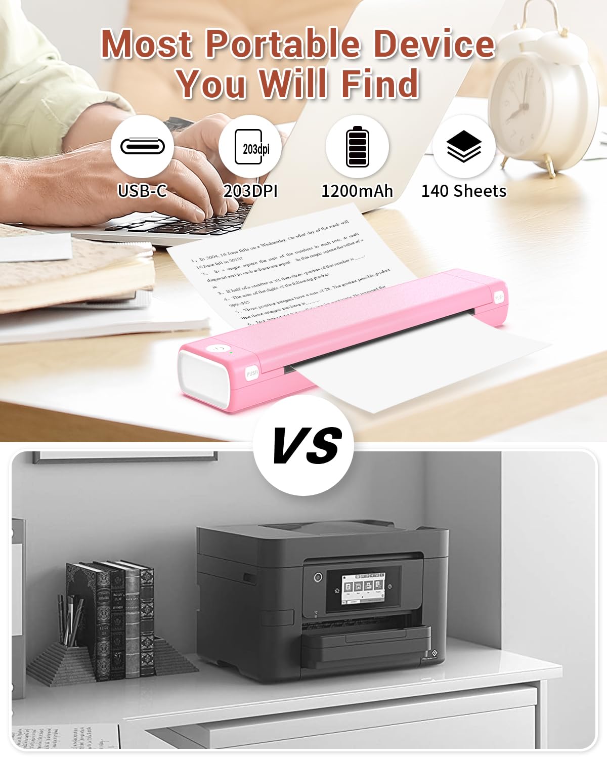 Phomemo Portable Printers Wireless for Travel, M08F Thermal Bluetooth Printer Support for 8.5"x11" US Letter, Small Inkless Printer Compatible with iOS, Android, Laptop for Car, Office, Home