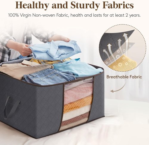 Lifewit 60L Clothes Storage Bins - 8 Pack Foldable Bags with Lids, Clear Window & Reinforced Handles