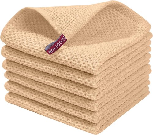 Homaxy 100% Cotton Dish Cloths - Ultra Soft & Absorbent Quick-Drying Towels | 12x12 Inches, 6-Pack, Apricot