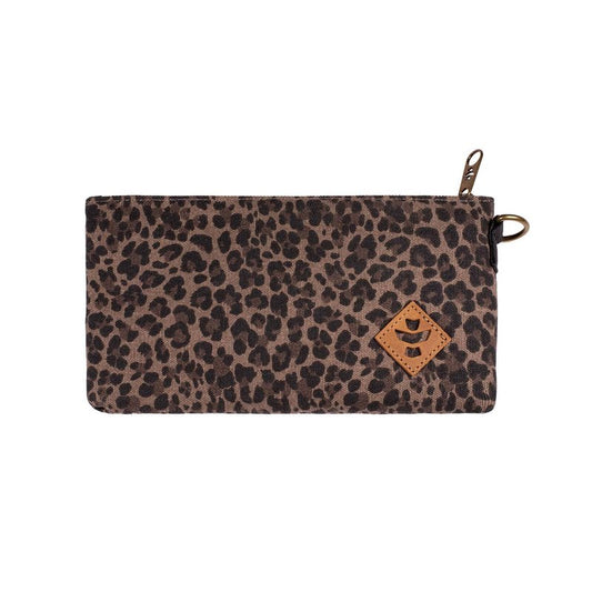 Revelry Supply Broker - Water Resistant, Padded, Lockable, Pocket Size Bag, Pouch With Carbon Filter System 11” x 6" - 0.5L (Leopard)
