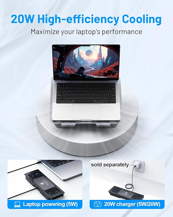 Metfut Laptop Cooling Pad with Detachable Fan & Cooler, Adjustable Height & Angle, 360 Rotation Base, Carbon Steel Framework, Ultra-Quiet & Super Sturdy for 15.6” Laptop, DJ Mixer Workstation (Grey)